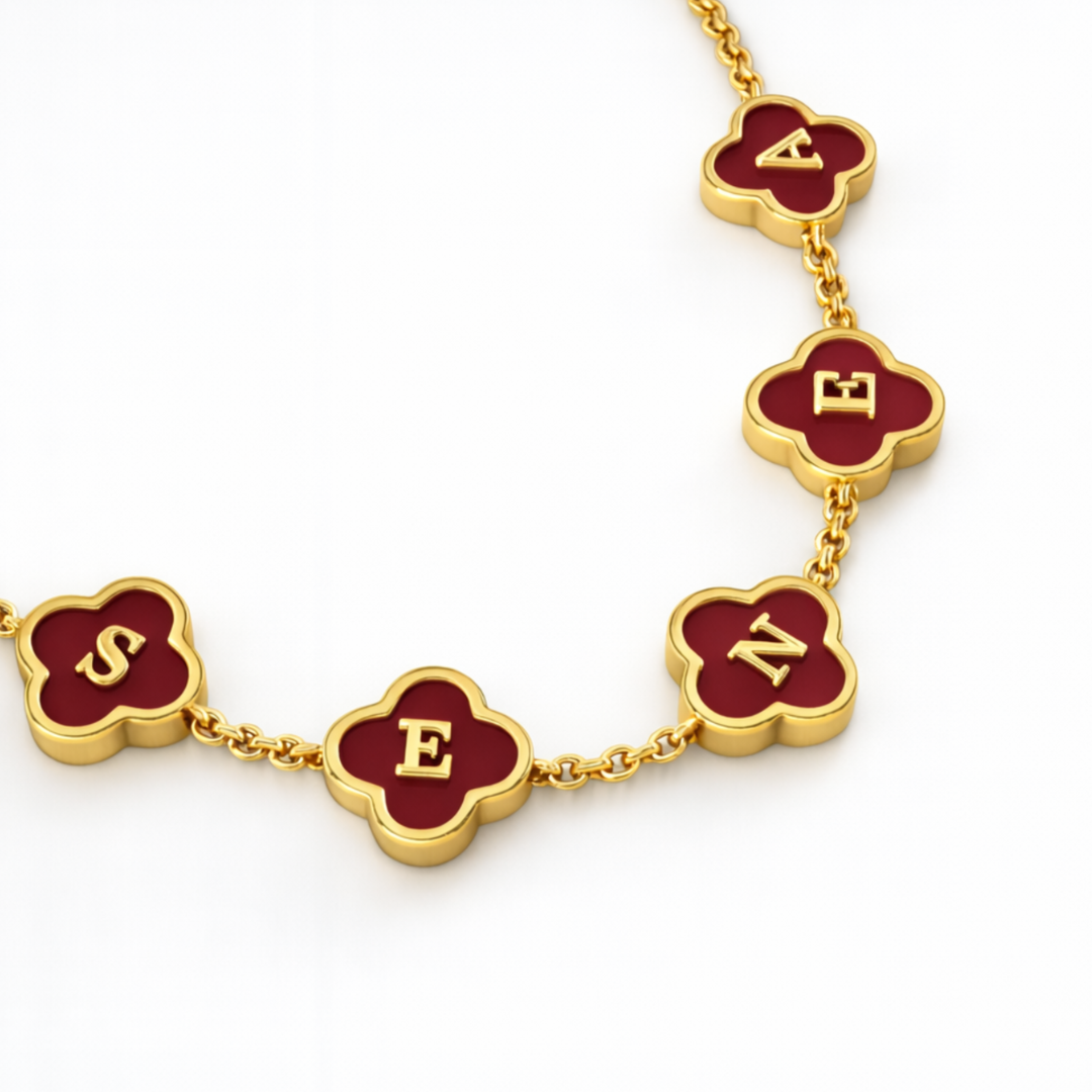 Valentina Clover Bracelet - Personalised Red Clover Name Bracelet