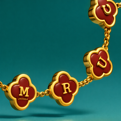 Valentina Clover Bracelet - Personalised Red Clover Name Bracelet