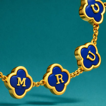 Navy Clover Bracelet - Personalised Blue Clover Name Bracelet