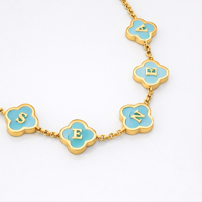 Twilight Personalised Aqua Blue Clover Name Necklace