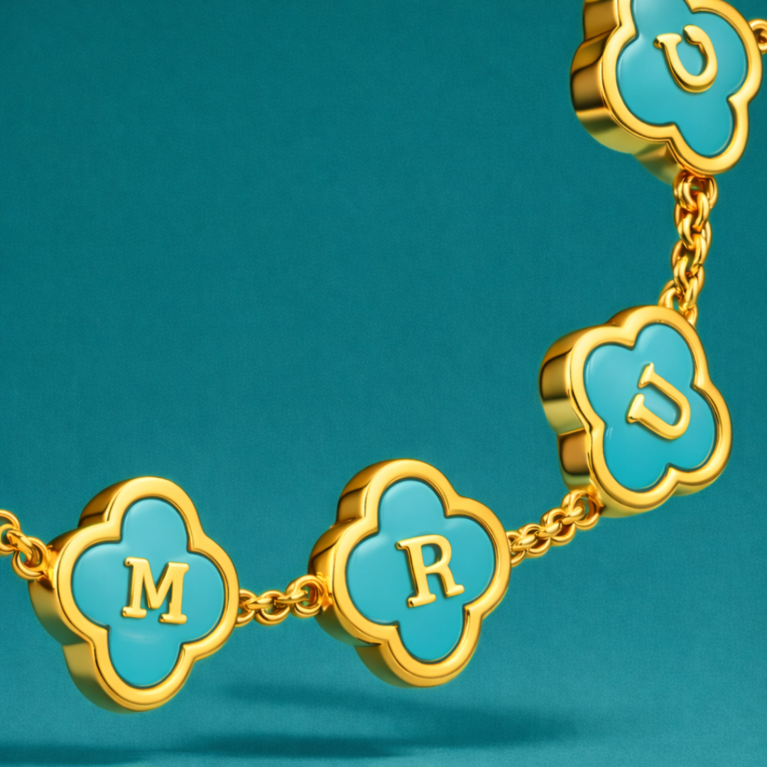 Twilight Personalised Aqua Blue Clover Name Necklace