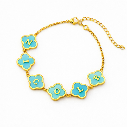 Twilight Personalised Aqua Blue Clover Name Necklace