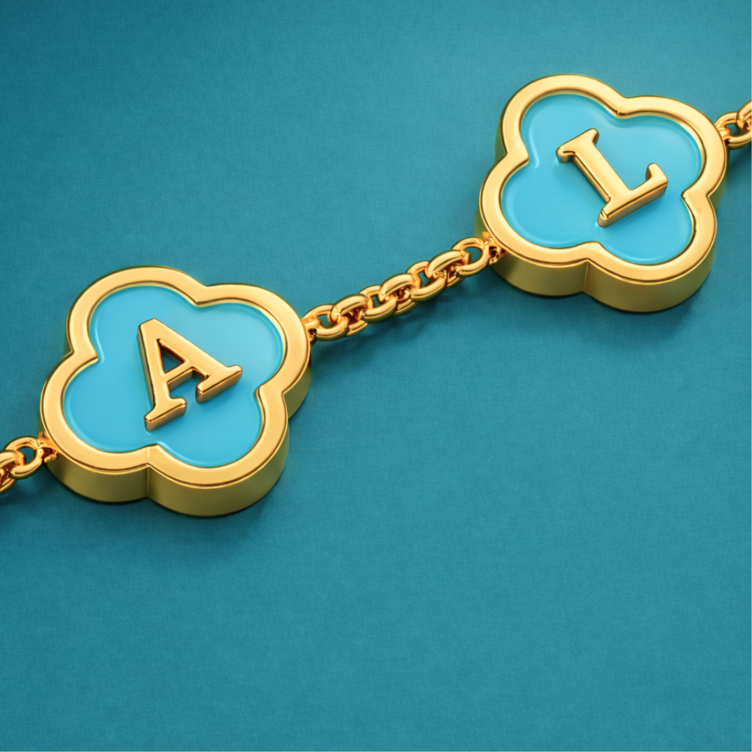 Azura Clover Bracelet - Personalised Aqua Blue Clover Name Bracelet