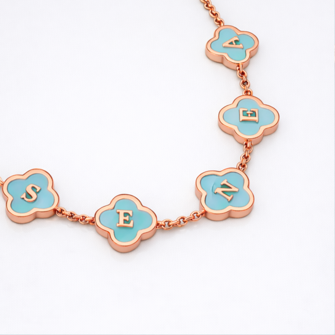 Azura Clover Bracelet - Personalised Aqua Blue Clover Name Bracelet