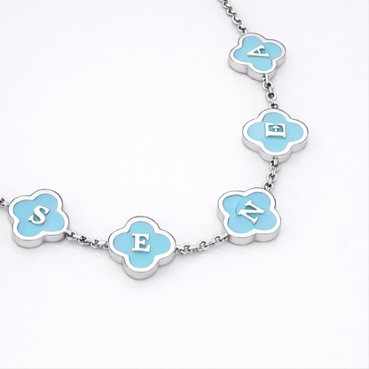 Azura Clover Bracelet - Personalised Aqua Blue Clover Name Bracelet