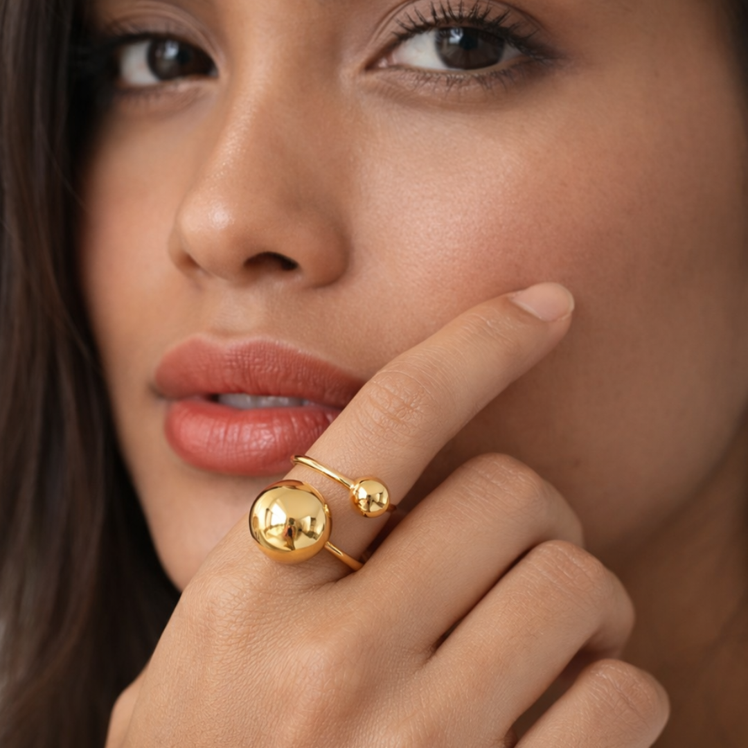 Mabel | Gold Plated Double Ball Ring Resizable