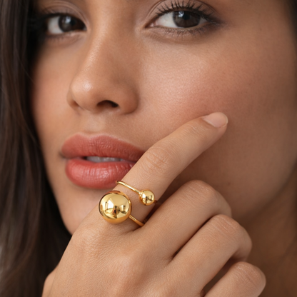 Mabel | Gold Plated Double Ball Ring Resizable