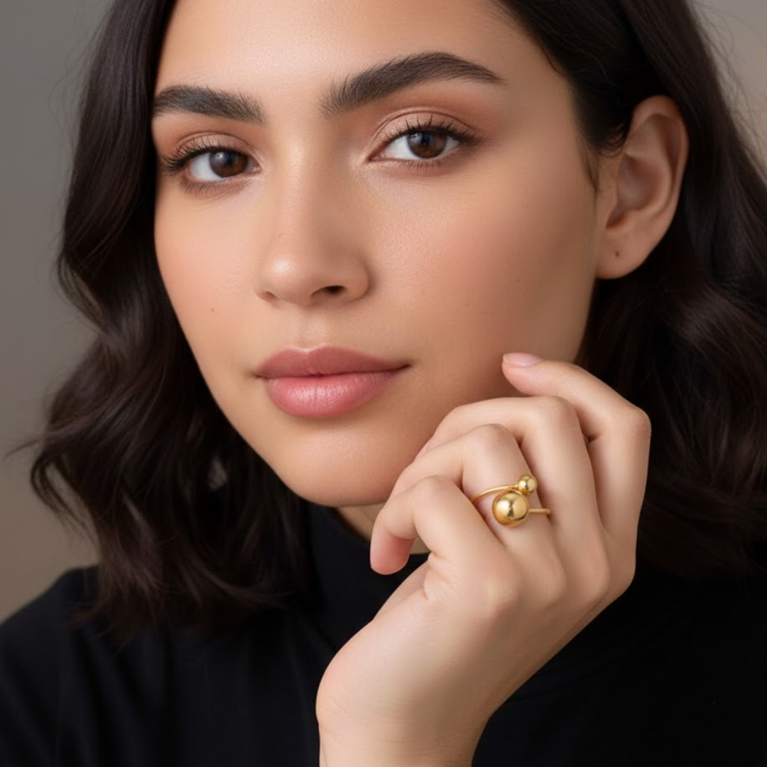Mabel | Gold Plated Double Ball Ring Resizable