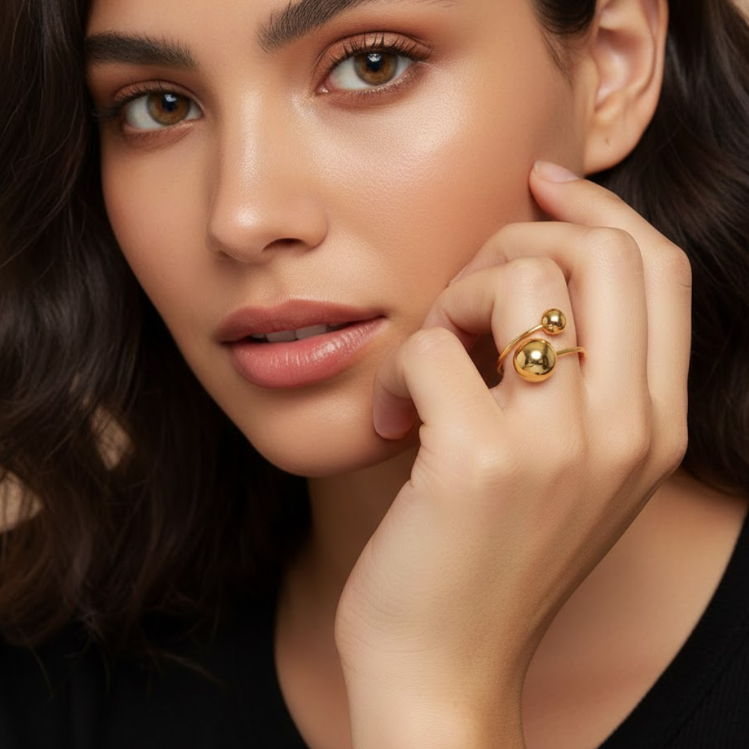 Mabel | Gold Plated Double Ball Ring Resizable