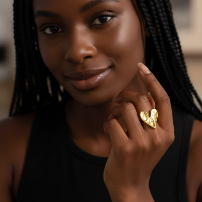 Avena | Gold-Plated Heart Hammered Resizeable Ring