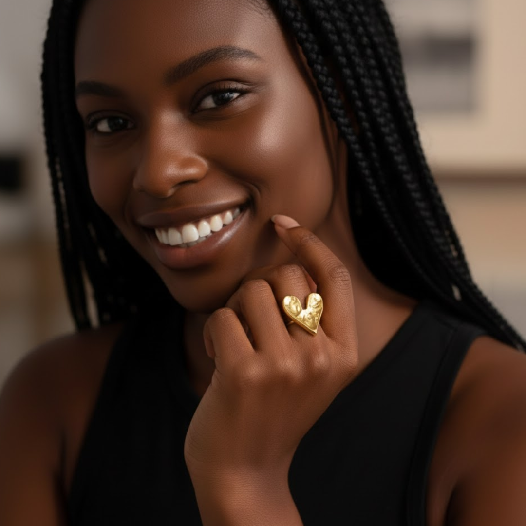 Avena | Gold-Plated Heart Hammered Resizeable Ring