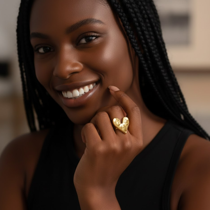 Avena | Gold-Plated Heart Hammered Resizeable Ring