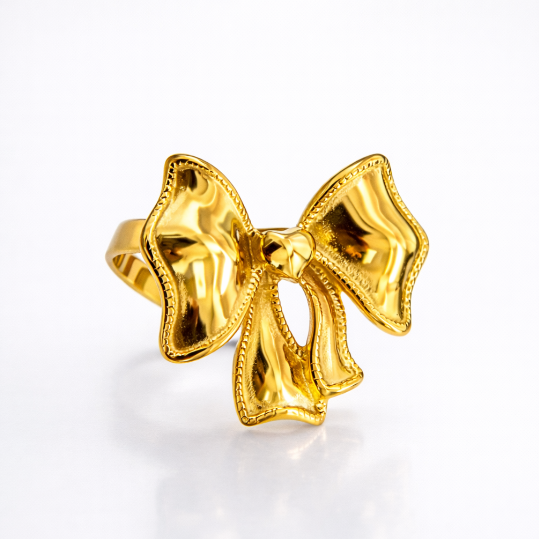Estelle | Gold-Plated Ribbon Bow Resizable Ring