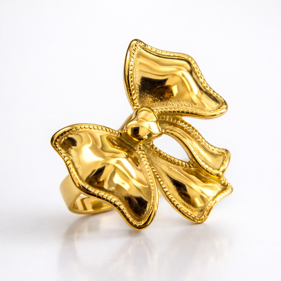Estelle | Gold-Plated Ribbon Bow Resizable Ring