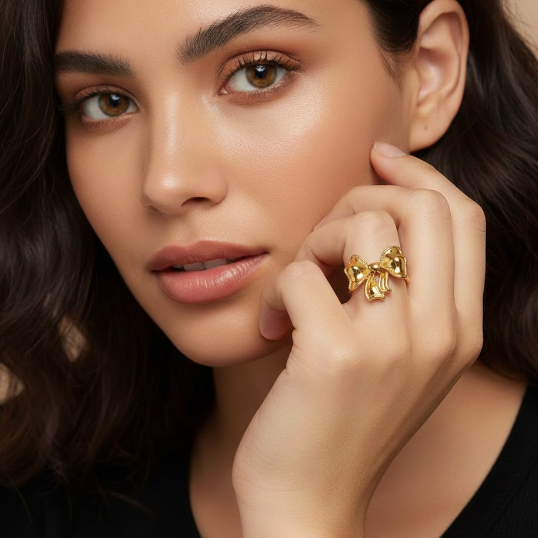 Estelle | Gold-Plated Ribbon Bow Resizable Ring