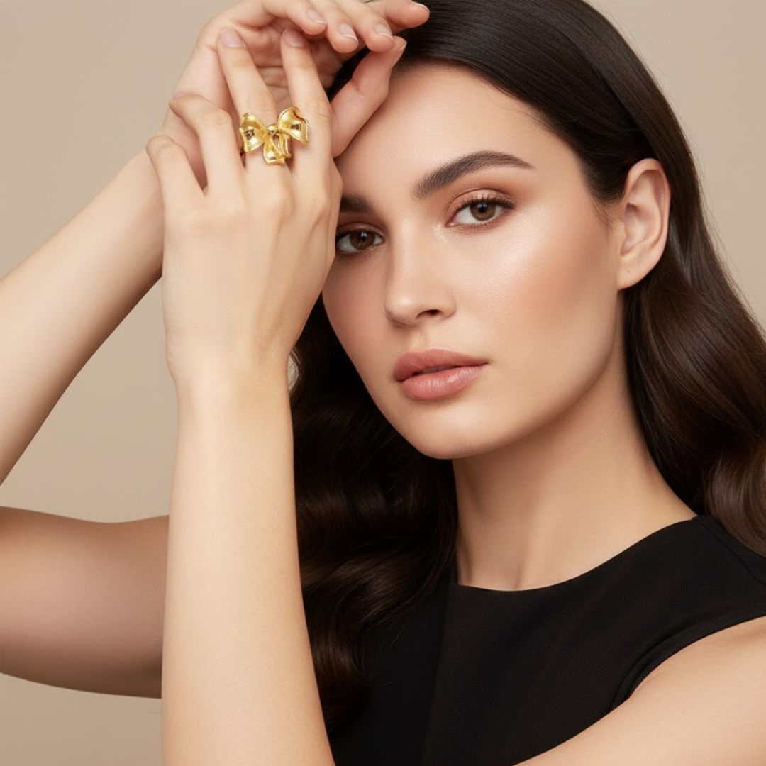 Estelle | Gold-Plated Ribbon Bow Resizable Ring