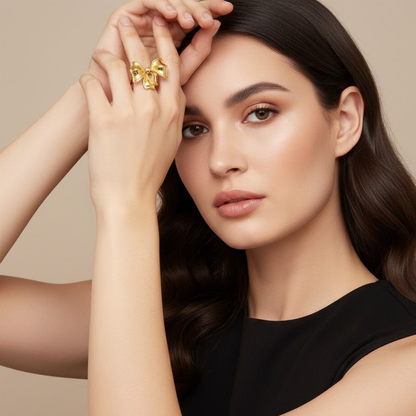 Estelle | Gold-Plated Ribbon Bow Resizable Ring