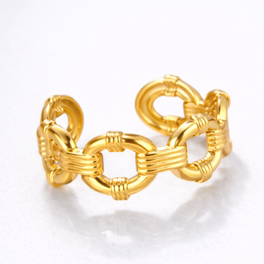 Thea | Gold Plated Link Cuff Resizable Ring