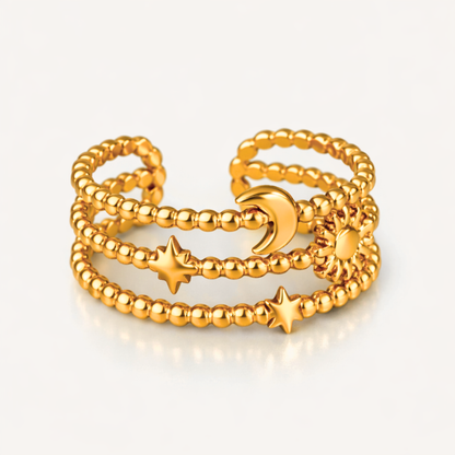 Ruth | Gold Plated Sun Moon Star Open Resizable Ring