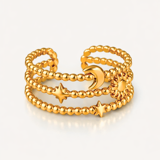 Ruth | Gold Plated Sun Moon Star Open Resizable Ring