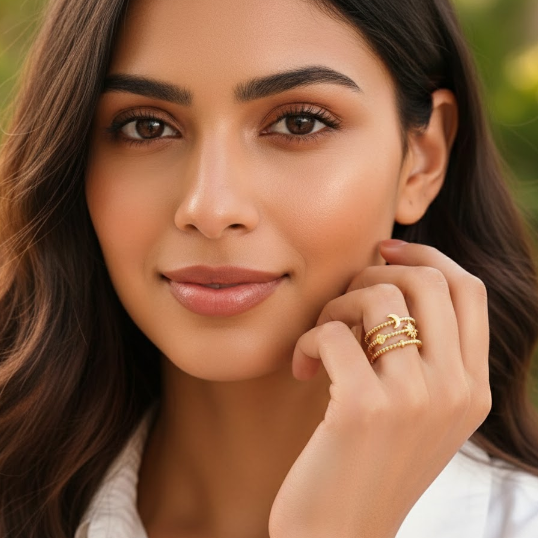 Ruth | Gold Plated Sun Moon Star Open Resizable Ring