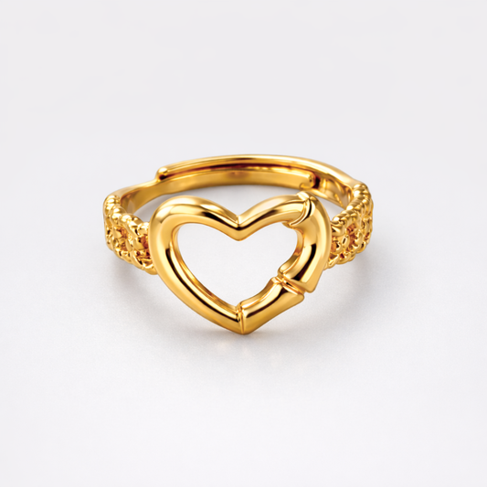 Caroline | Gold Plated Hollow Heart Resizable Ring