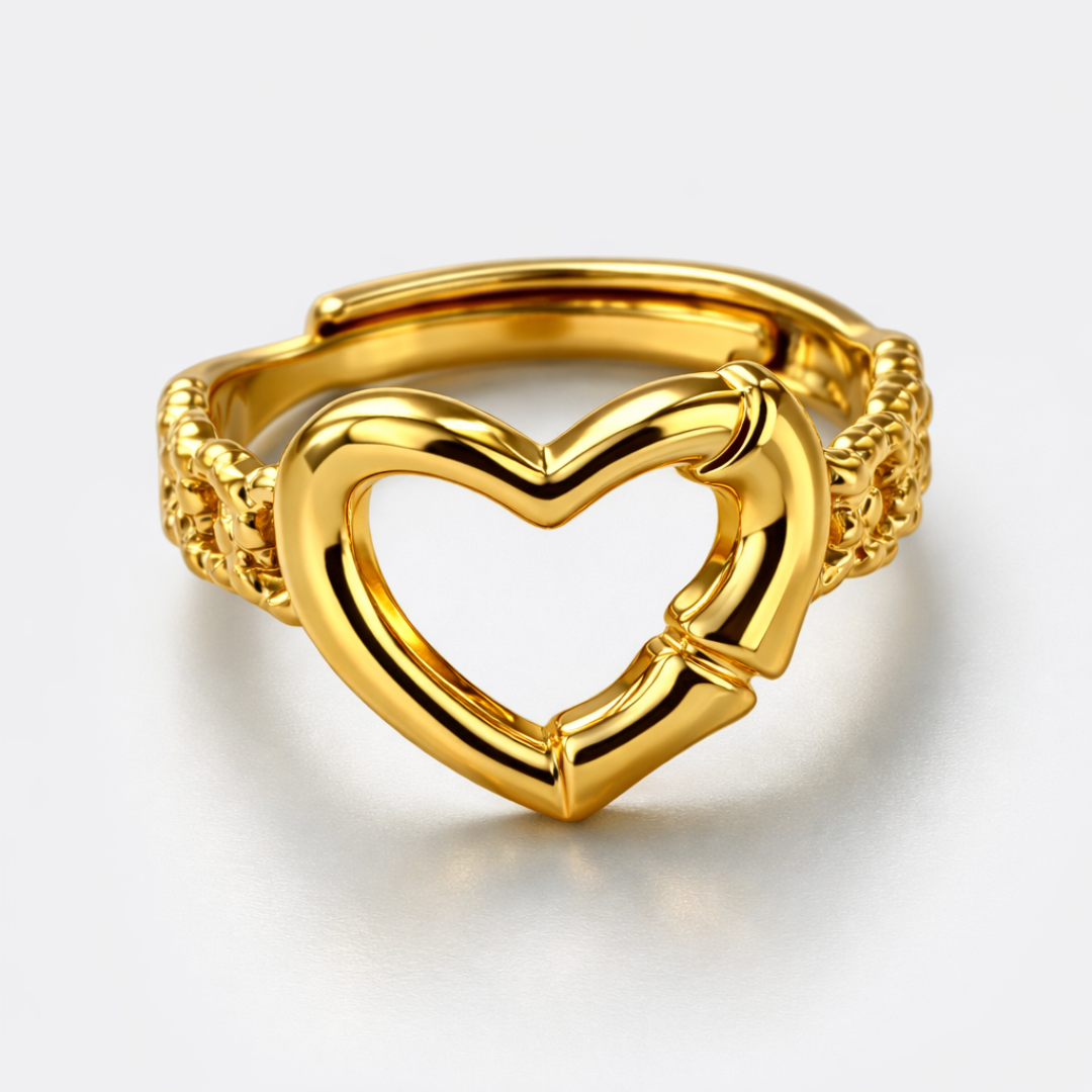Caroline | Gold Plated Hollow Heart Resizable Ring