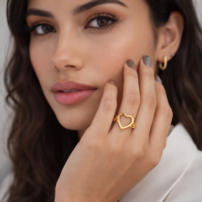 Caroline | Gold Plated Hollow Heart Resizable Ring