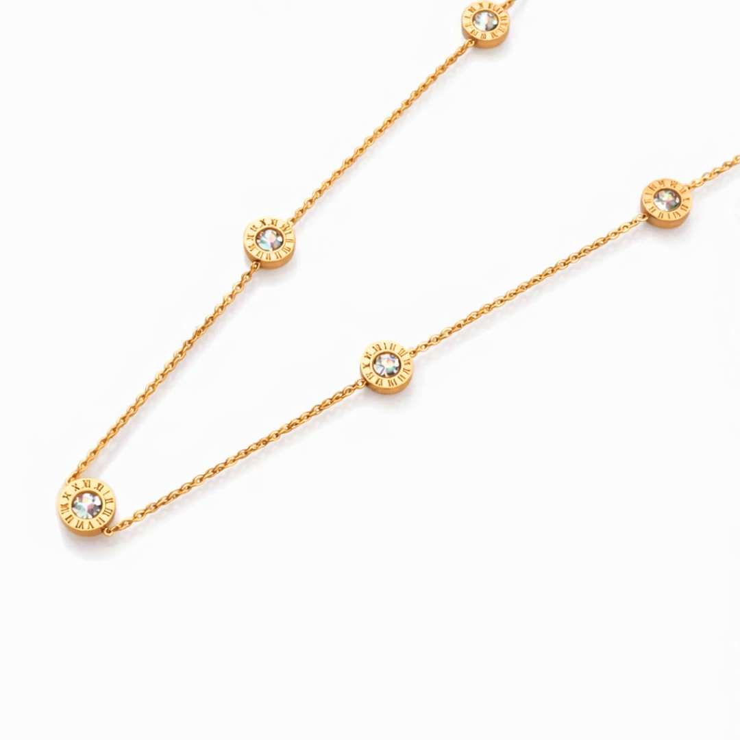 Hind | Gold Plated Roman Numeral Diamond Necklace