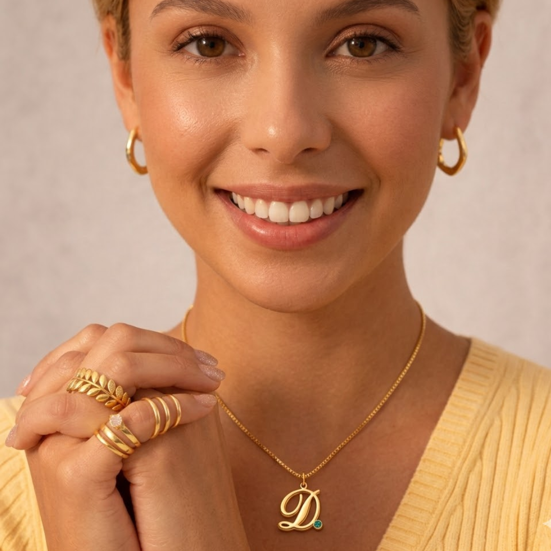 Armani | Gold Plated Monogram Birthstone Necklace