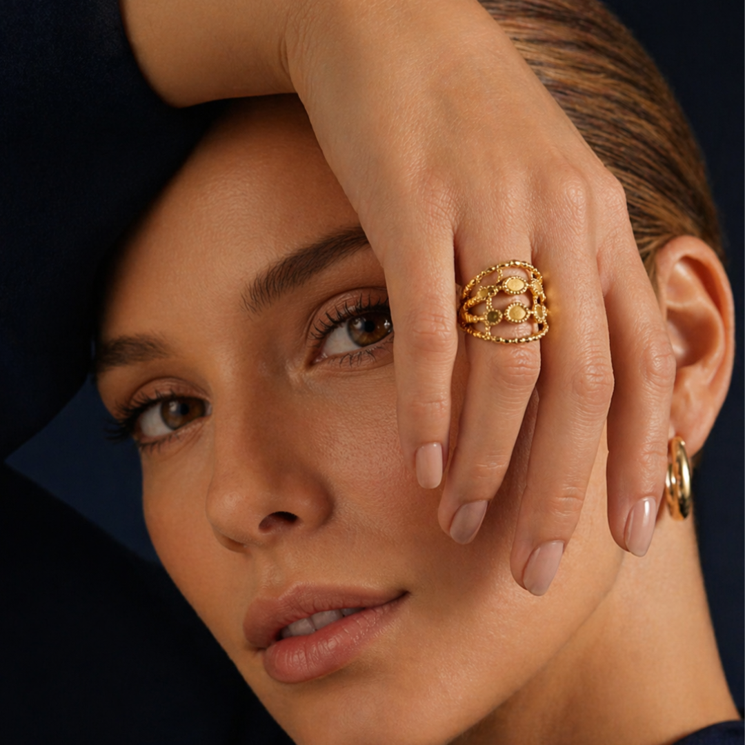 Ruby | Gold-Plated Boho Open Cuff Ring