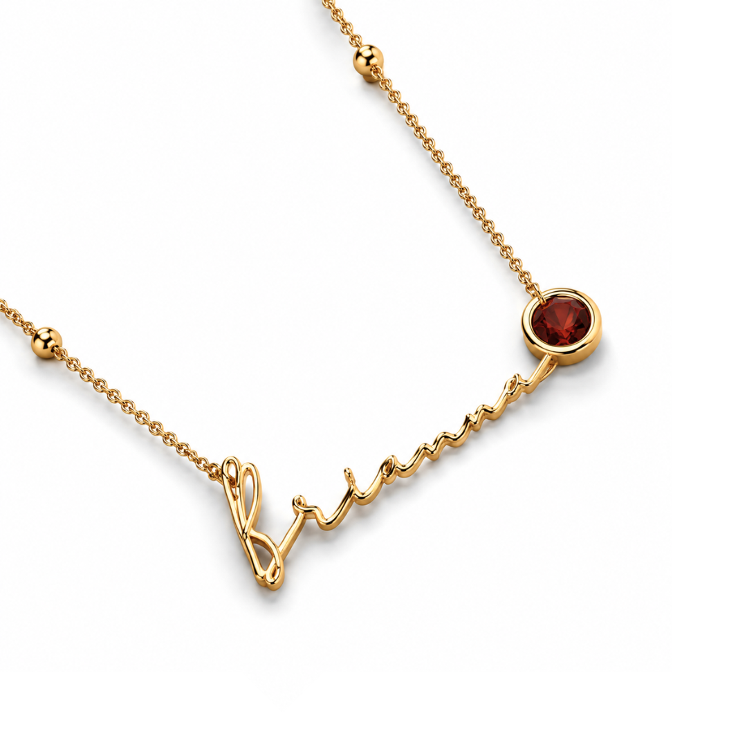 Izzy | Gold Plated Signature Name Birthstone Necklace