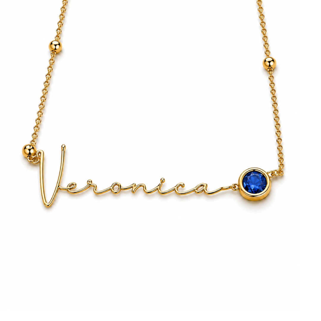 Izzy | Gold Plated Signature Name Birthstone Necklace