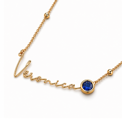 Izzy | Gold Plated Signature Name Birthstone Necklace