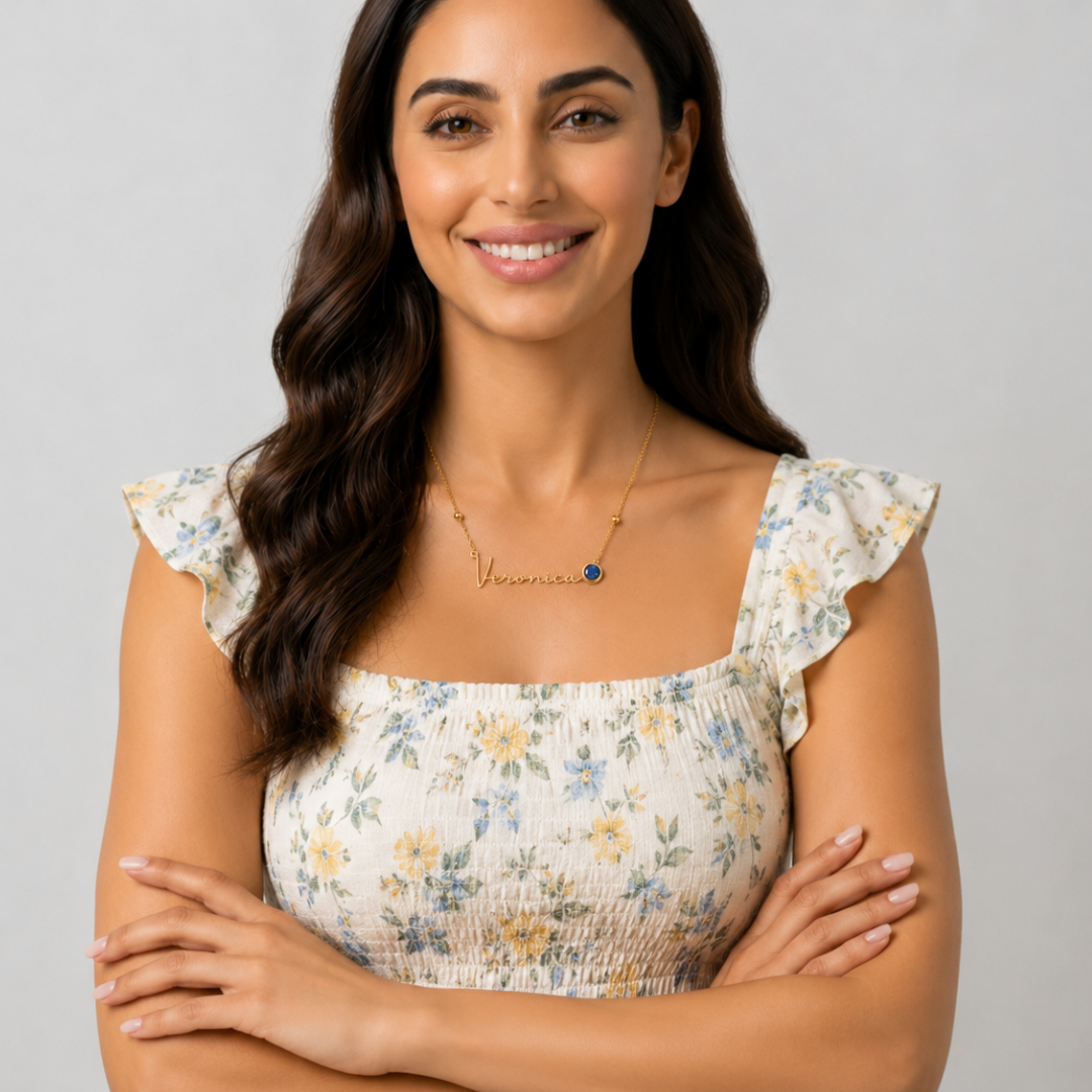 Izzy | Gold Plated Signature Name Birthstone Necklace