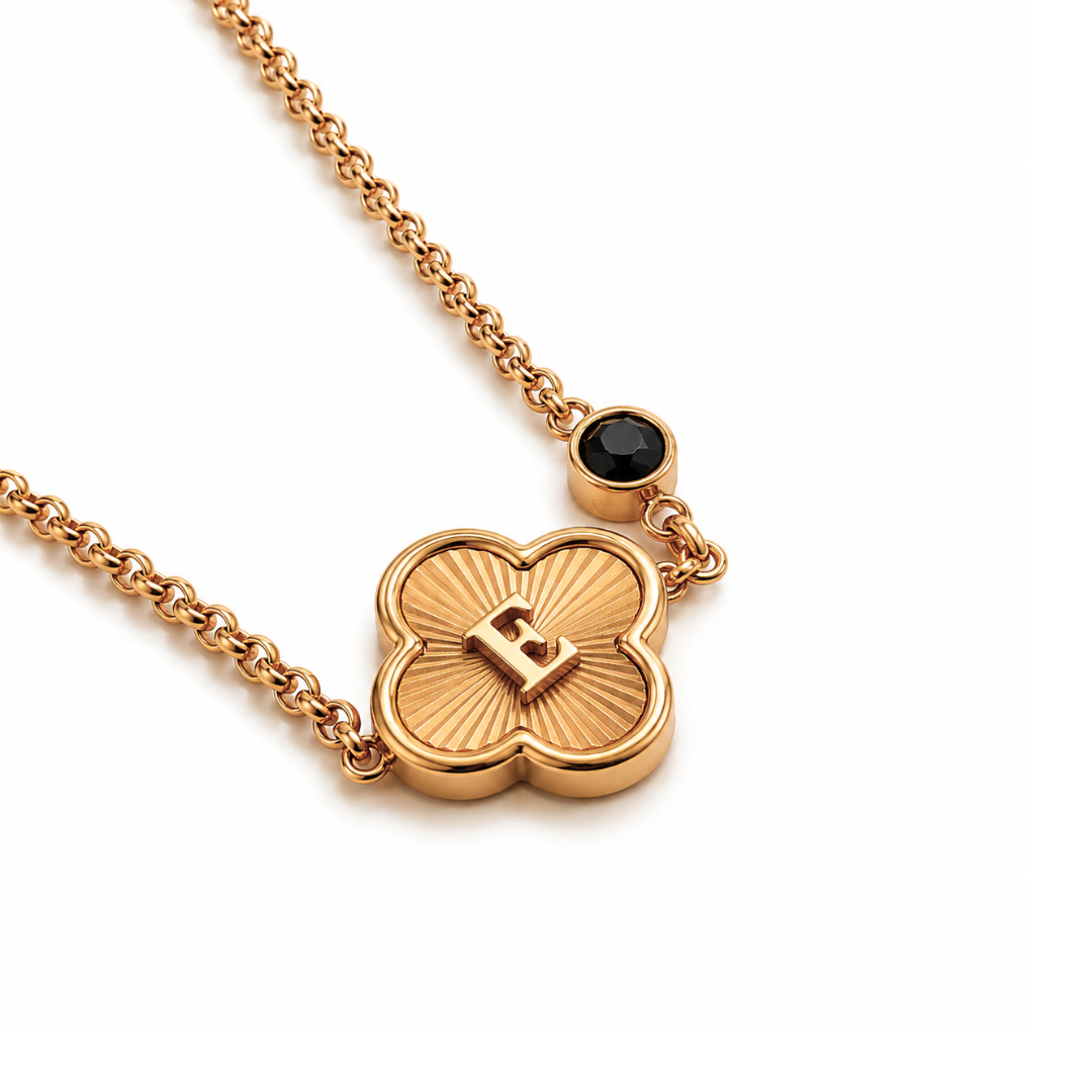 Alanna | Gold Plated Monogram Birthstone Clover Necklace