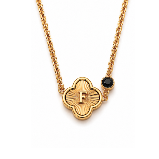 Alanna | Gold Plated Monogram Birthstone Clover Necklace