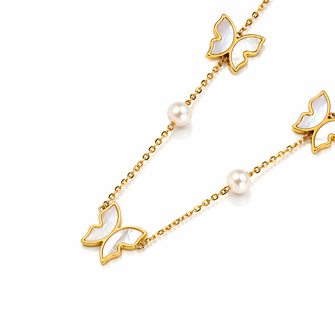 Raquel | Gold-Plated Shell Butterfly Charm Pearl Necklace