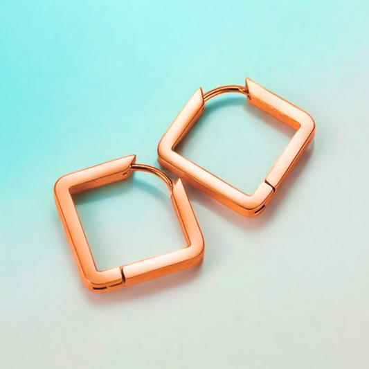 Juliette | Rose Gold Plated Square Geometric Hoop Earrings