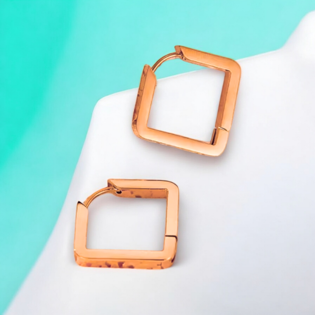 Juliette | Rose Gold Plated Square Geometric Hoop Earrings