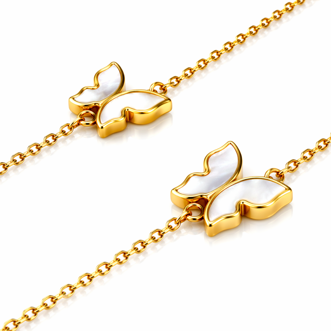 Raquel | Gold-Plated Shell Butterfly Charm Pearl Necklace
