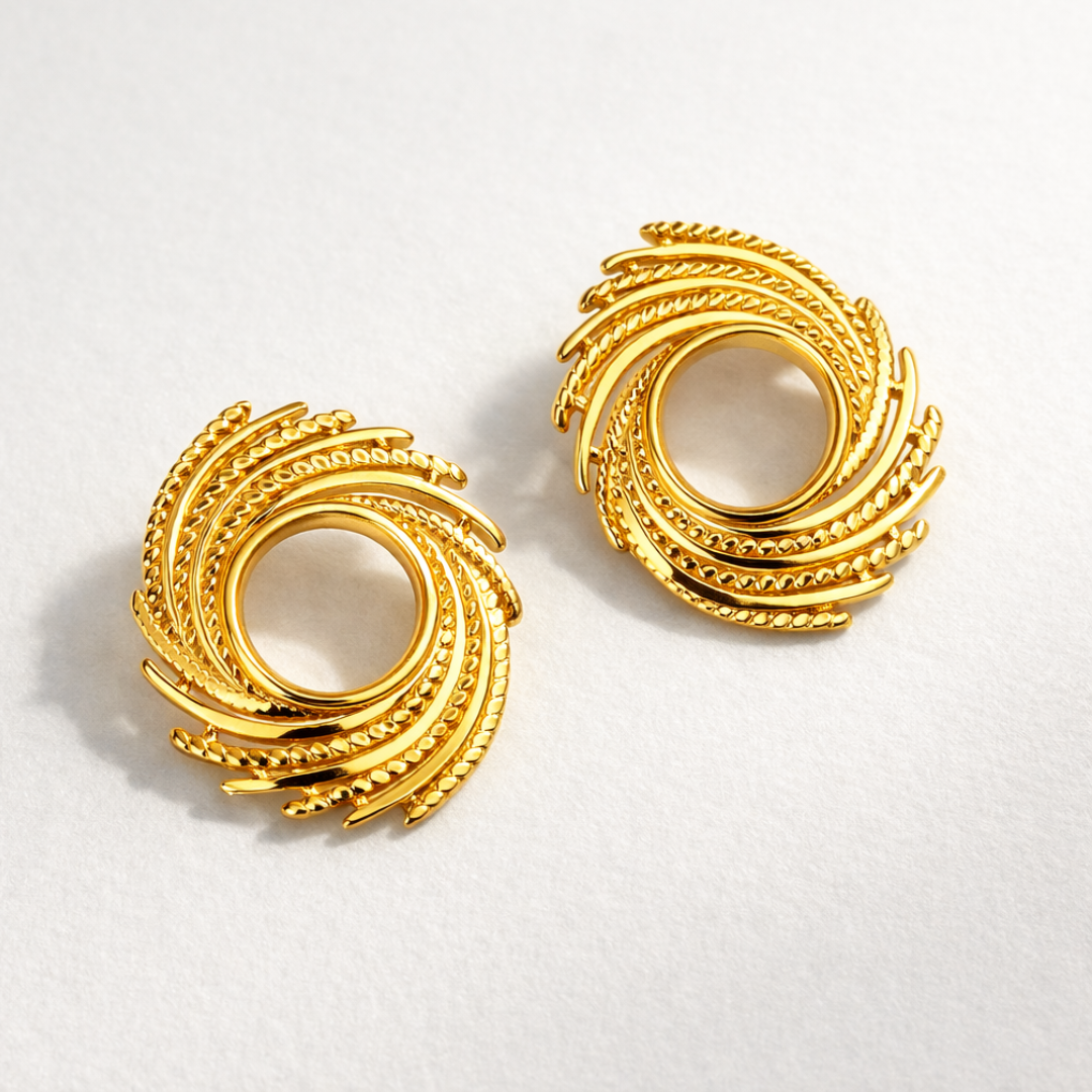 Ines | Gold Plated Nest Style Stud Earrings