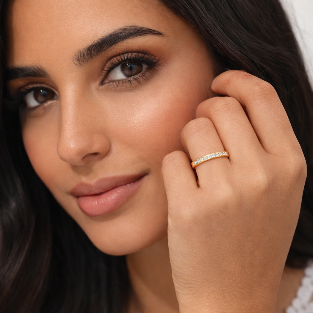 Joyce | Gold Plated Solitaire Slim Ring Inlaid with Cubic Zircons