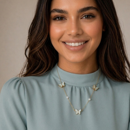 Raquel | Gold-Plated Shell Butterfly Charm Pearl Necklace