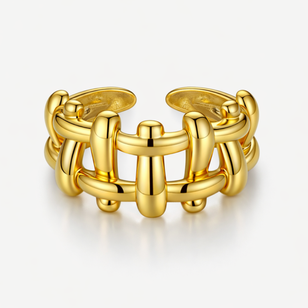 Martina | Gold Plated Irregular Knit Cuff Resizable Ring