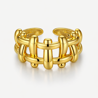 Martina | Gold Plated Irregular Knit Cuff Resizable Ring