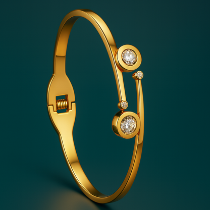 Steffi | 18K Gold Plated Roman Numeral Zircon Cuff Bracelet Bangle