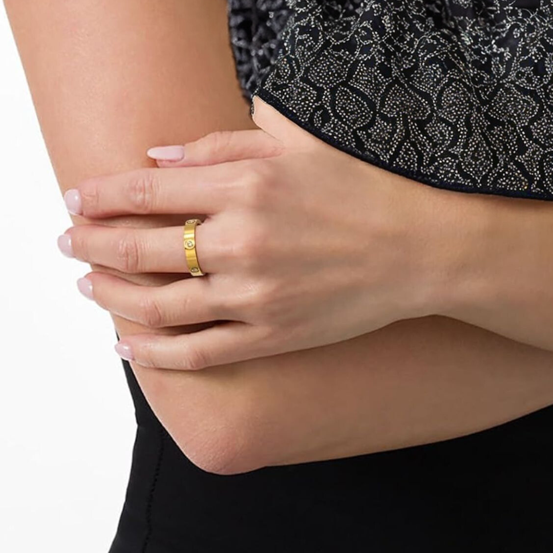 Samira | Gold (18K) Plated Circular Inlaid Zircon Waterproof Ring