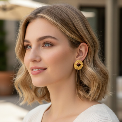 Ines | Gold Plated Nest Style Stud Earrings