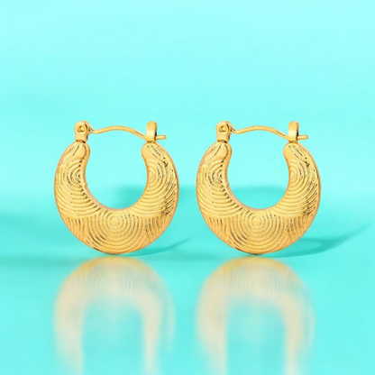 Tilly | Gold Plated Circular Flat Embossed Hoop Earrings